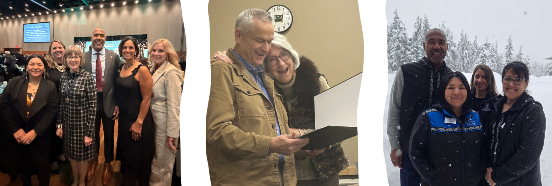 3 photos of board members at various engagements